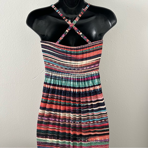 Soma Colorful Patterned Stripe Maxi Dress Size S Convertible Straps Empire Waist - Picture 8 of 11